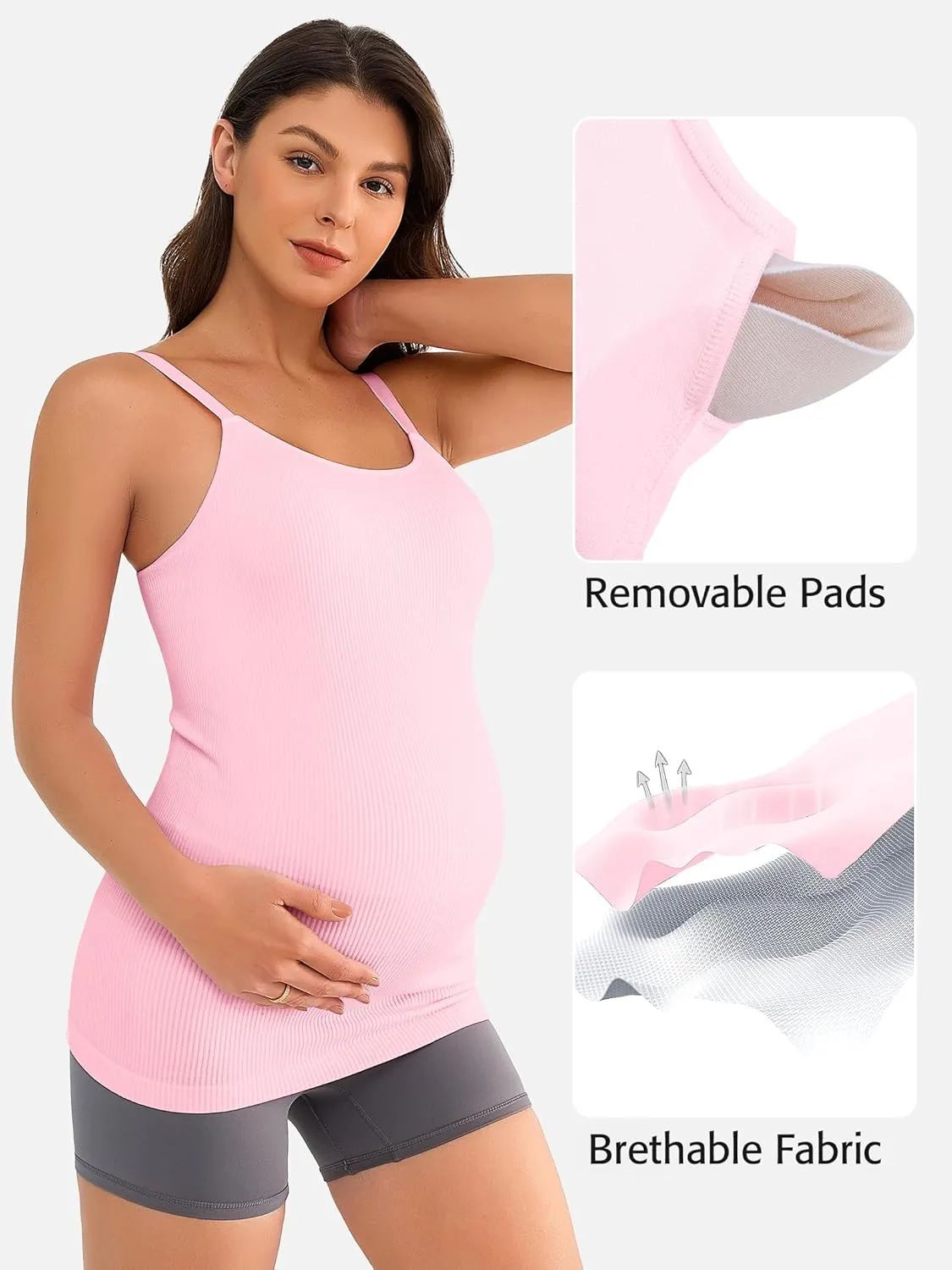 ATTRACO Maternity Tank Tops with Built in Bra Ribbed Pregnancy Clothes Adjustable Straps