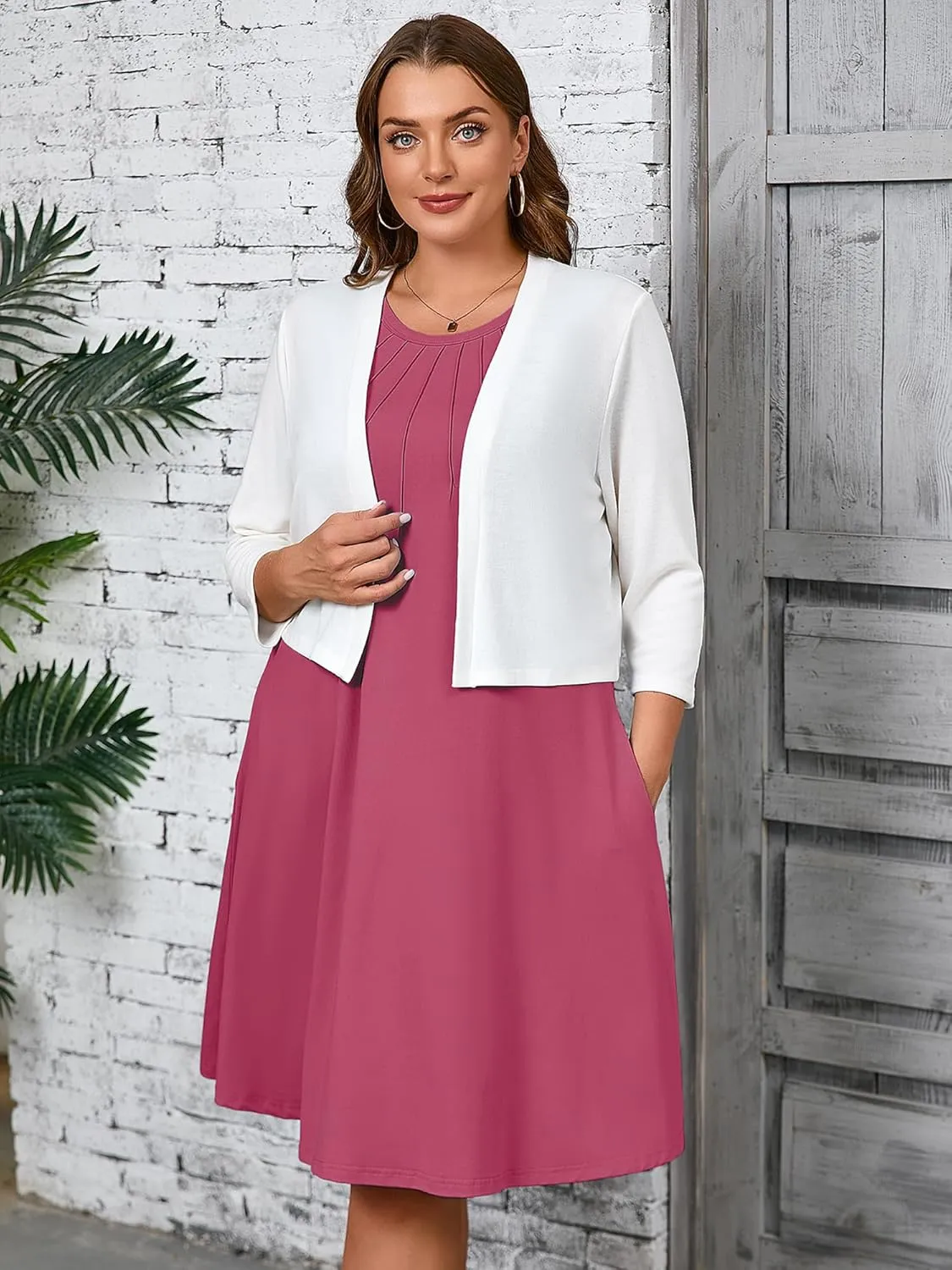 AusLook Plus Size Women's Summer Sleeveless Crew Neck Midi Dresses Casual Loose Fitting Tank Sundress with Pockets