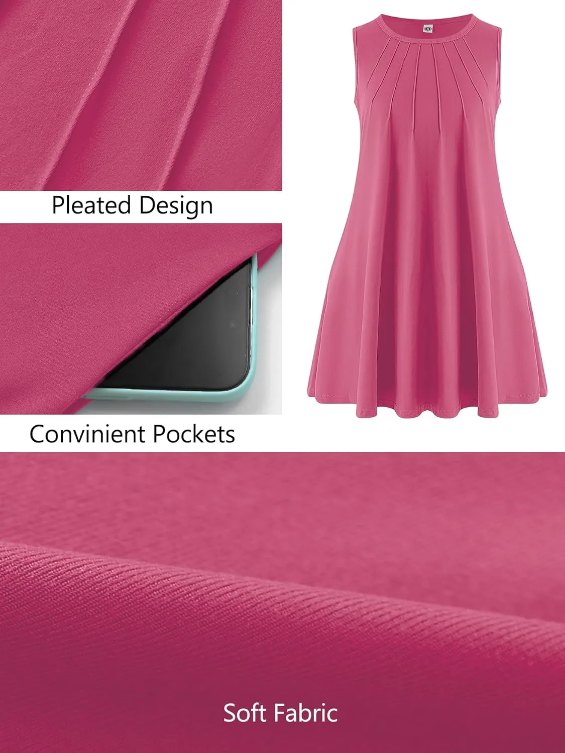 AusLook Plus Size Women's Summer Sleeveless Crew Neck Midi Dresses Casual Loose Fitting Tank Sundress with Pockets