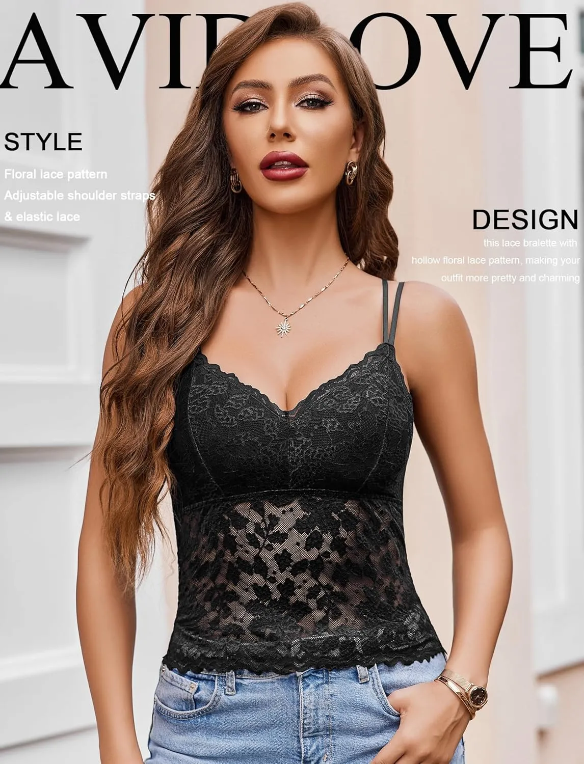 Avidlove Lace Bralette for Women V Neck Camisole Lingerie Spaghetti Strap Tube Slim Tank Top