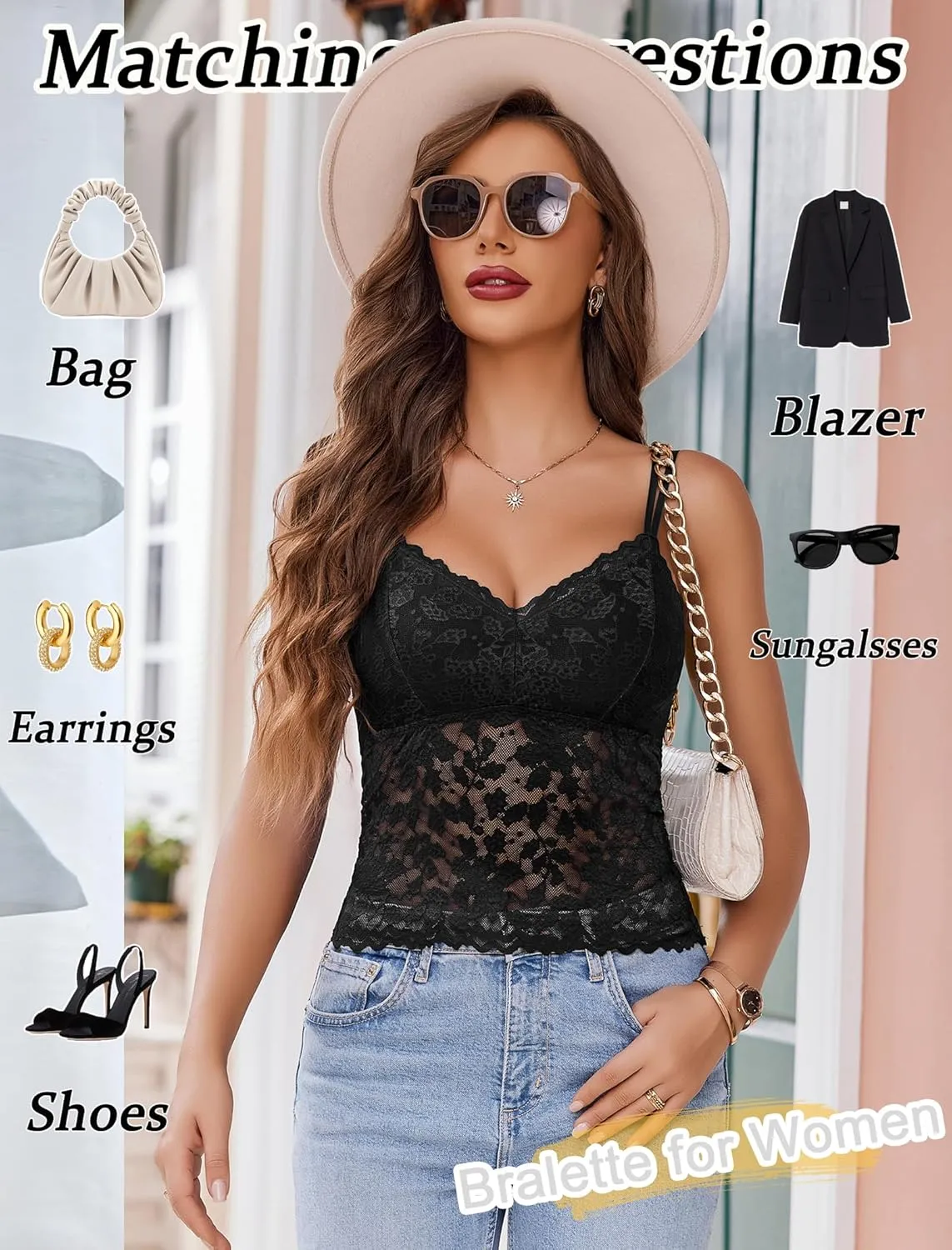 Avidlove Lace Bralette for Women V Neck Camisole Lingerie Spaghetti Strap Tube Slim Tank Top