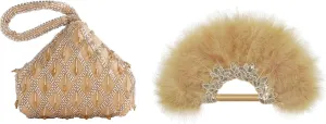 BABEYOND Women's Clutch Evening Bags Sparkly Beads Pendant Triangle Purse for 1920s Party Prom Wedding 1920s Marabou Feather Fan Vintage Handheld Fan Bridal Feather Bouquet Bridesmaids
