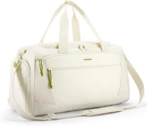 BAGSMART Gym Bag, 31L Sports Travel Duffle Bag With Shoe Compartment, Waterproof Travel Gym Duffel Bag for Men & Women, Carry On Weekender Workout Bag With Strap, Beige