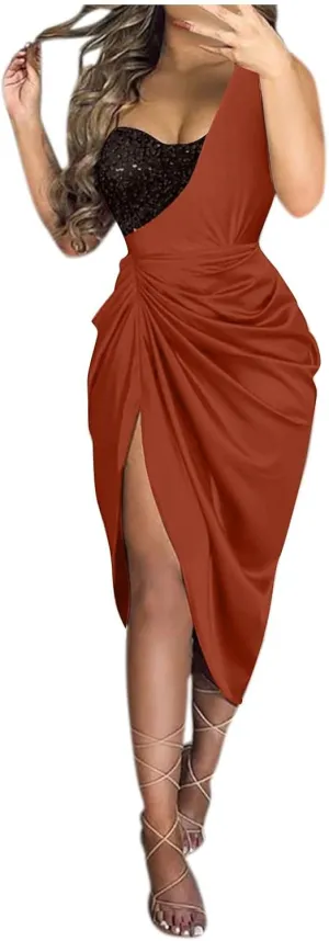 BAXLIMEK Cocktail Dresses for Women,2024 Summer Elegant Sexy Bodycon Wedding Guest Dress,Trendy Irregular Hem Party Dress
