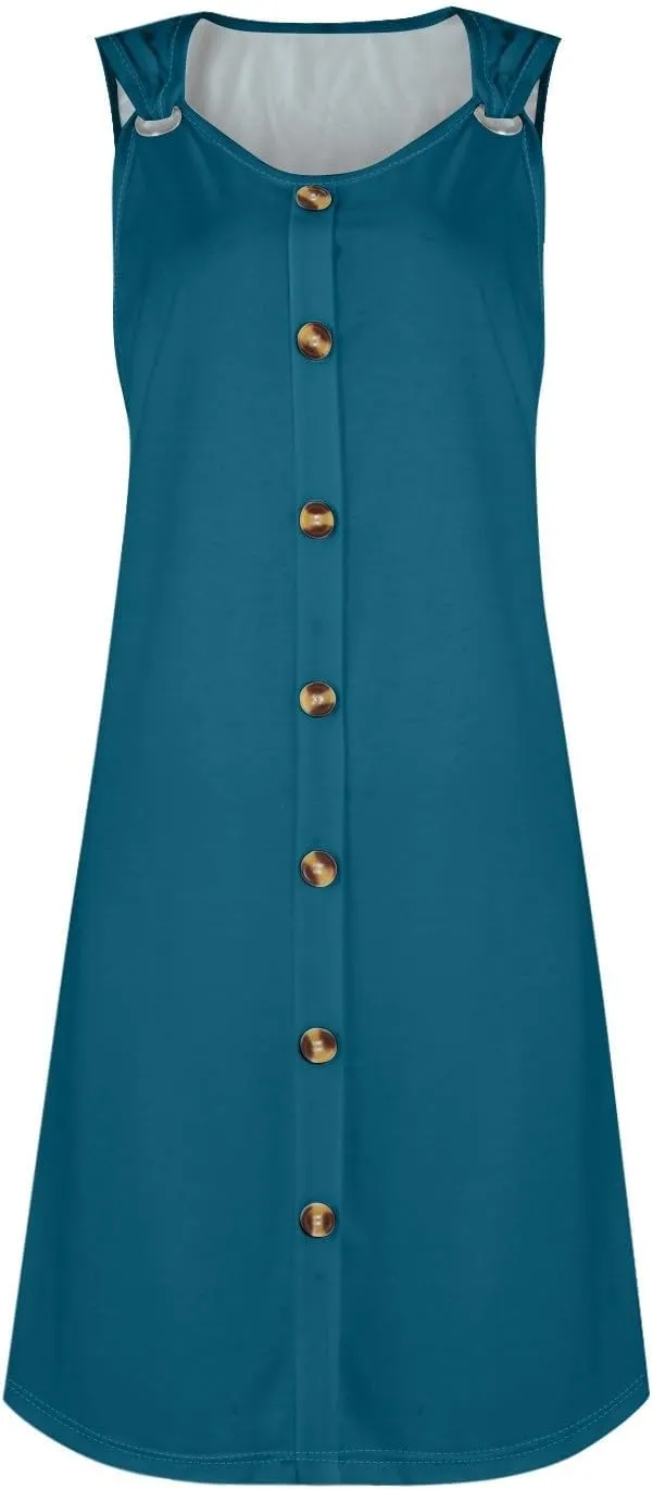 BAXLIMEK Sundresses for Women,2025 Spring Summer Casual Loose V Neck Sleeveless Mini Dress,Button Flowy A Line Beach Dress