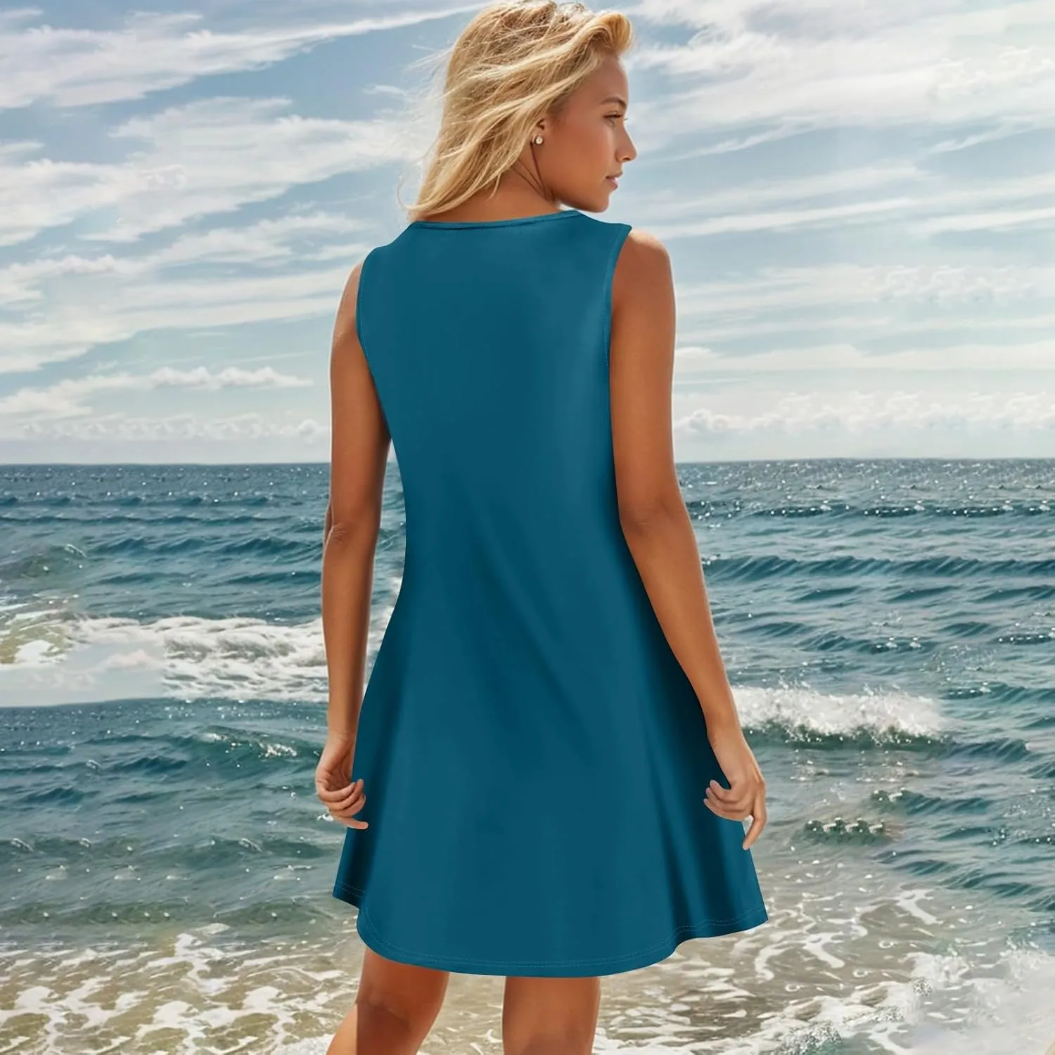 BAXLIMEK Sundresses for Women,2025 Spring Summer Casual Loose V Neck Sleeveless Mini Dress,Button Flowy A Line Beach Dress