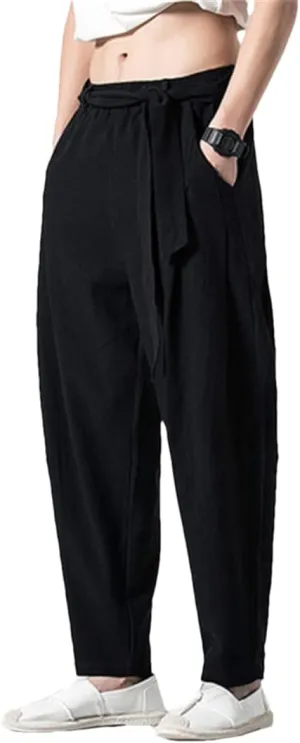 Bciopll Men Harem Pants Casual Sweatpants Elastic Waist Oversize Linen Pants Joggers Hip Hop Trousers