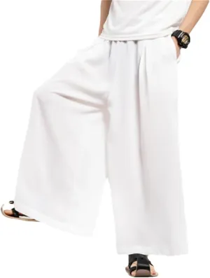 Bciopll Men Summer Thin Wide Leg Pants White Harajuku Harem Pants Chinese Style Skirt Trousers