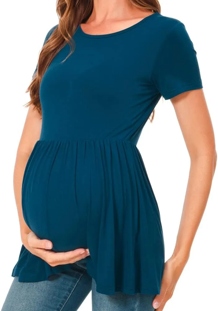 Bearsland Maternity Tops Short Sleeve Scoop Neck Breastfeeding Shirt Pregnancy Clothes