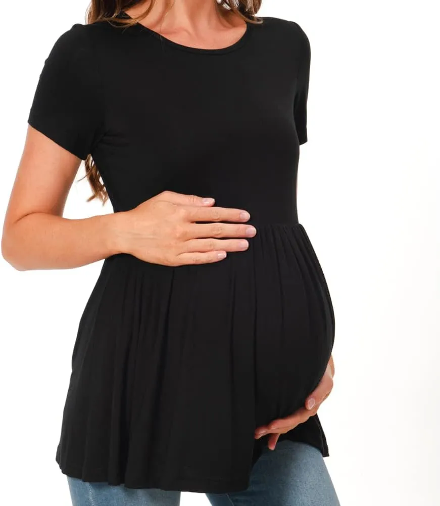 Bearsland Maternity Tops Short Sleeve Scoop Neck Breastfeeding Shirt Pregnancy Clothes