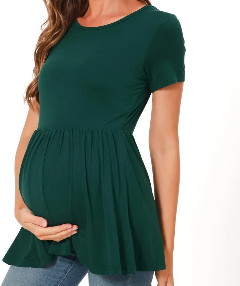 Bearsland Maternity Tops Short Sleeve Scoop Neck Breastfeeding Shirt Pregnancy Clothes
