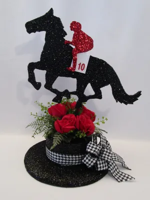 Boater Style Hat with Horse and Jockey Centerpiece
