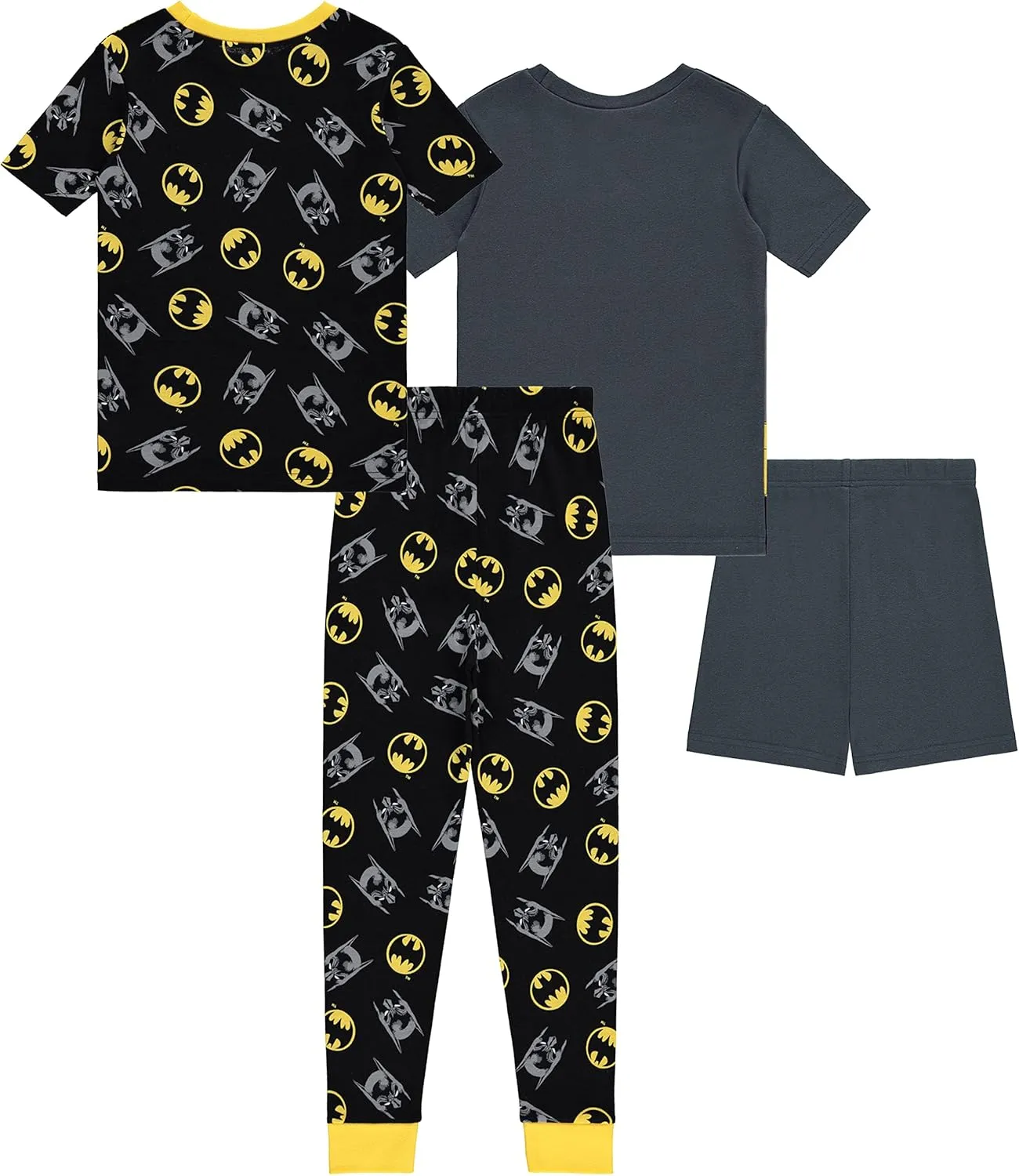 Boys DC Comics Batman Pajamas Set - 4 Piece Short Sleeve Batman Pajamas - Short Sleeves, Shorts and Pants Pajamas Set