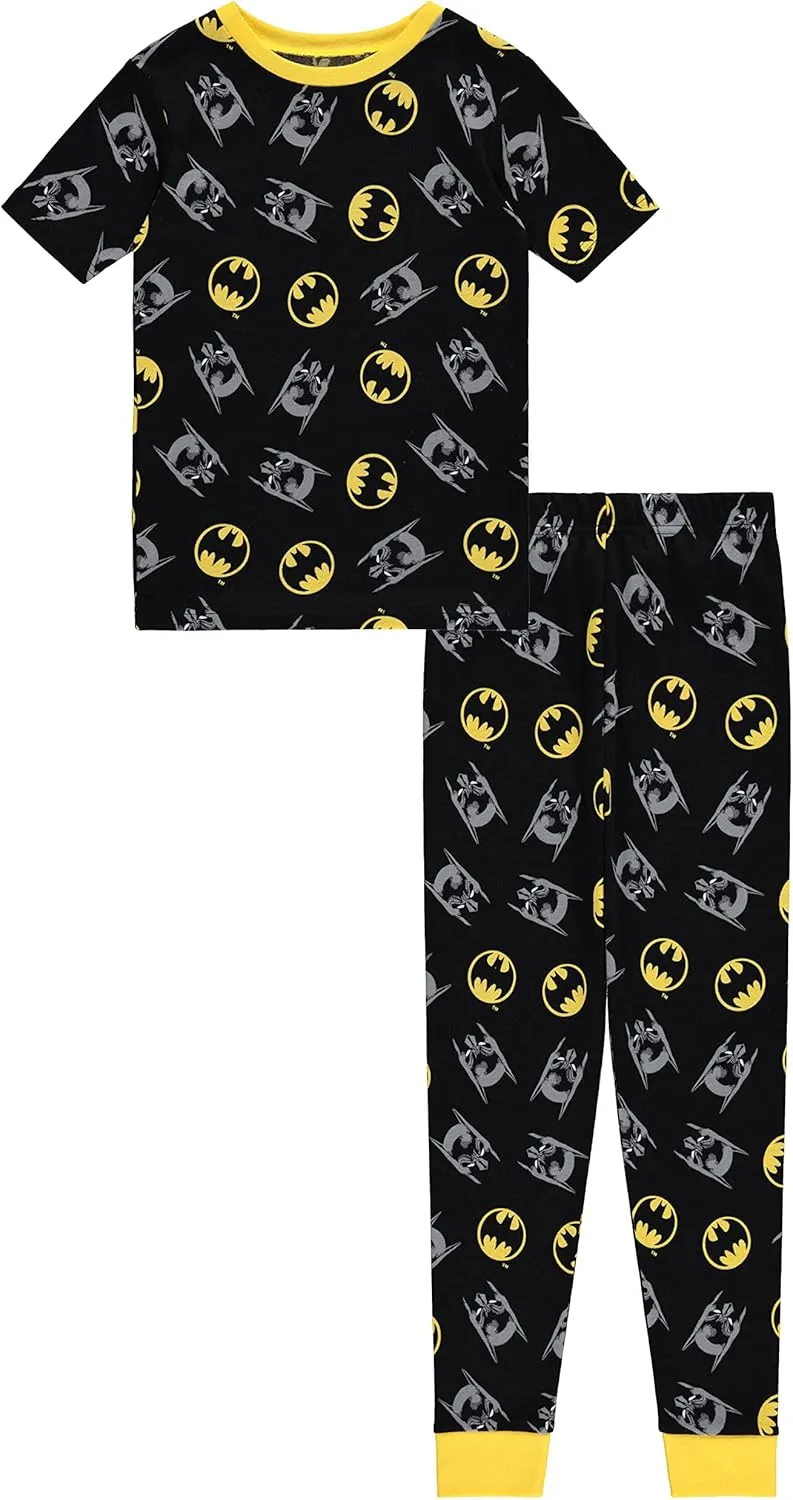 Boys DC Comics Batman Pajamas Set - 4 Piece Short Sleeve Batman Pajamas - Short Sleeves, Shorts and Pants Pajamas Set