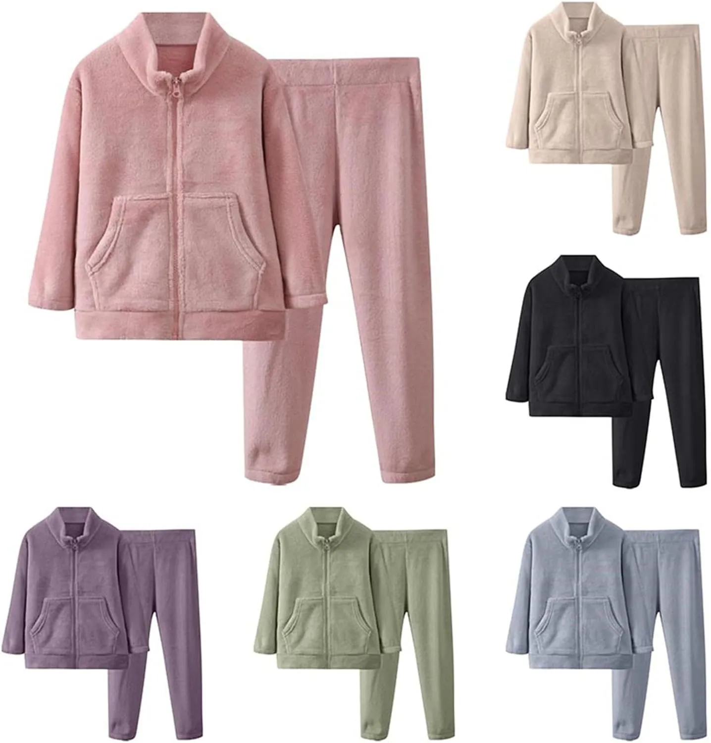 Boys Girls Winter aamas Set olar Fleece leepwear Flannel oungeear Full Zip Jacket Tops Pants Fleece Set