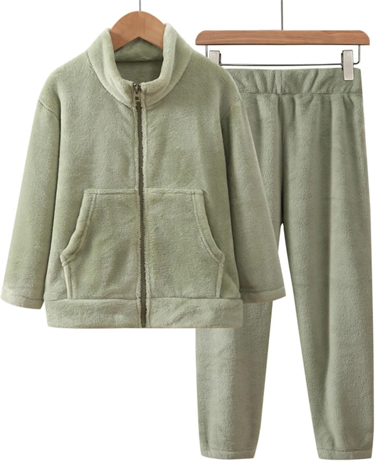 Boys Girls Winter aamas Set olar Fleece leepwear Flannel oungeear Full Zip Jacket Tops Pants Fleece Set
