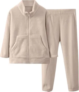Boys Girls Winter aamas Set olar Fleece leepwear Flannel oungeear Full Zip Jacket Tops Pants Fleece Set