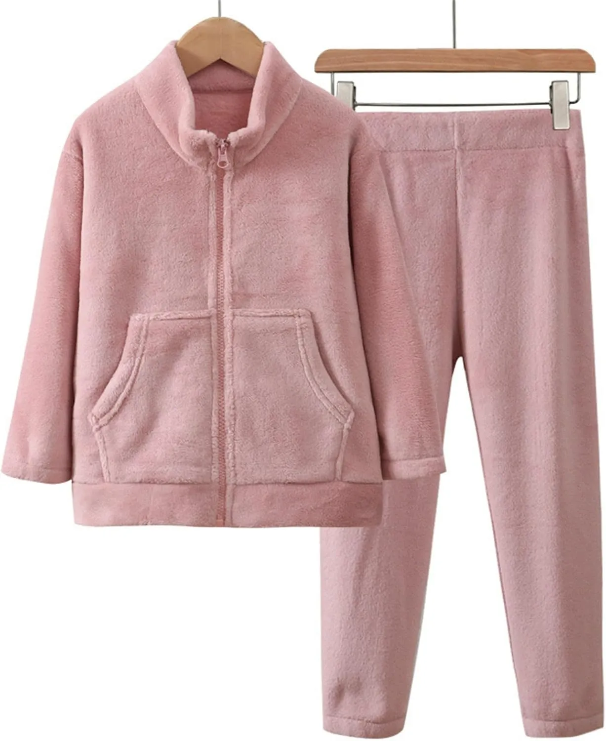 Boys Girls Winter aamas Set olar Fleece leepwear Flannel oungeear Full Zip Jacket Tops Pants Fleece Set