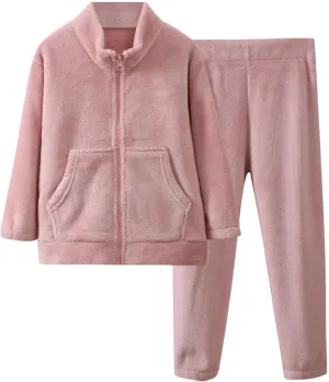 Boys Girls Winter aamas Set olar Fleece leepwear Flannel oungeear Full Zip Jacket Tops Pants Fleece Set