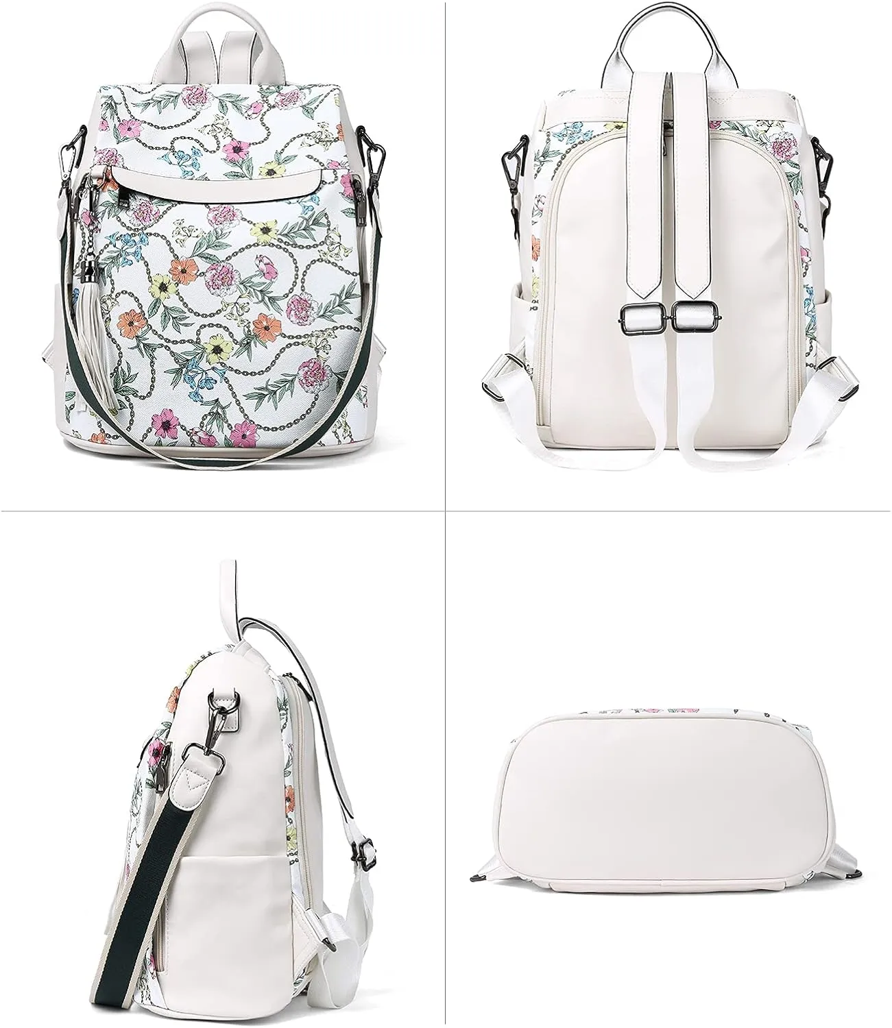 BROMEN Backpack Purse for Women Leather Anti Theft Travel Fashion Shoulder Bag Beige Floral