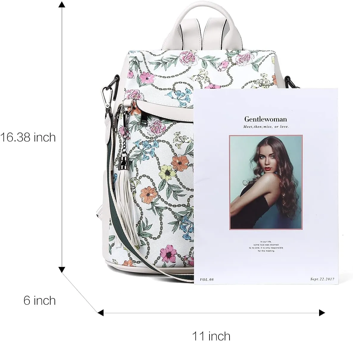 BROMEN Backpack Purse for Women Leather Anti Theft Travel Fashion Shoulder Bag Beige Floral
