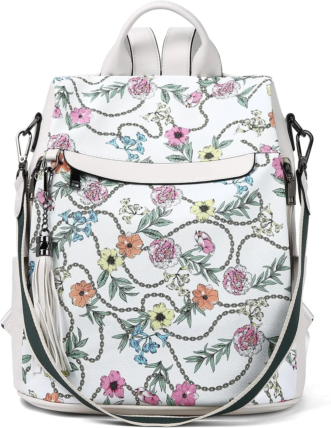 BROMEN Backpack Purse for Women Leather Anti Theft Travel Fashion Shoulder Bag Beige Floral
