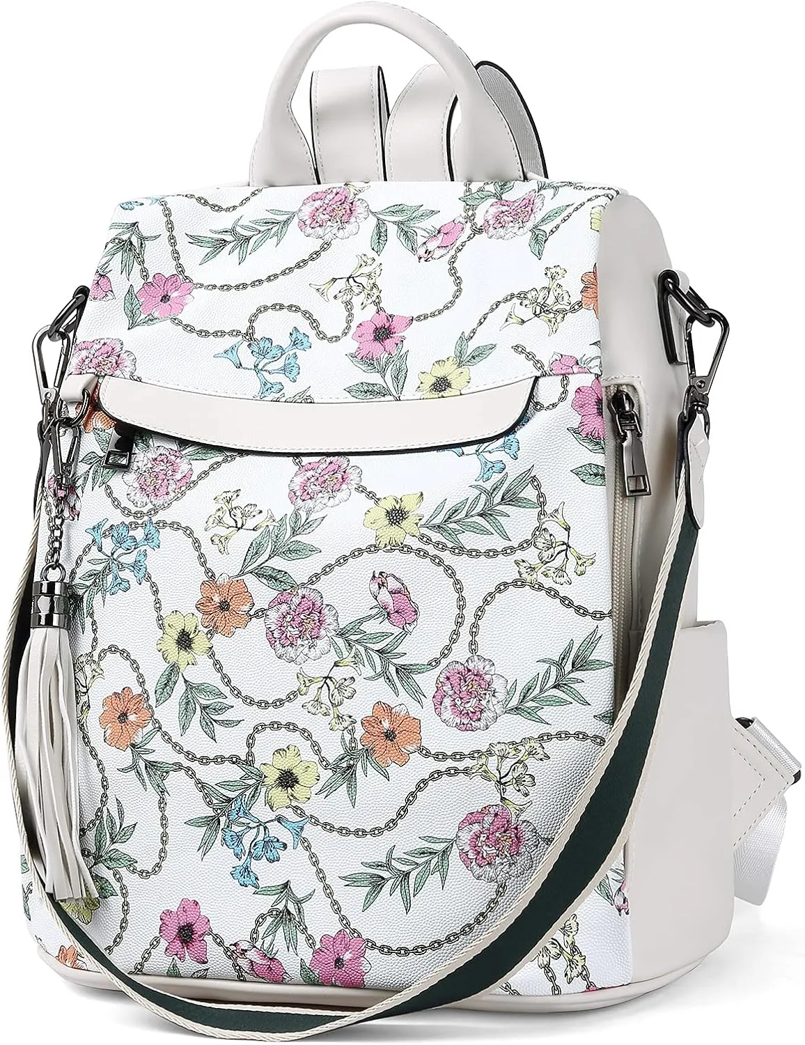 BROMEN Backpack Purse for Women Leather Anti Theft Travel Fashion Shoulder Bag Beige Floral