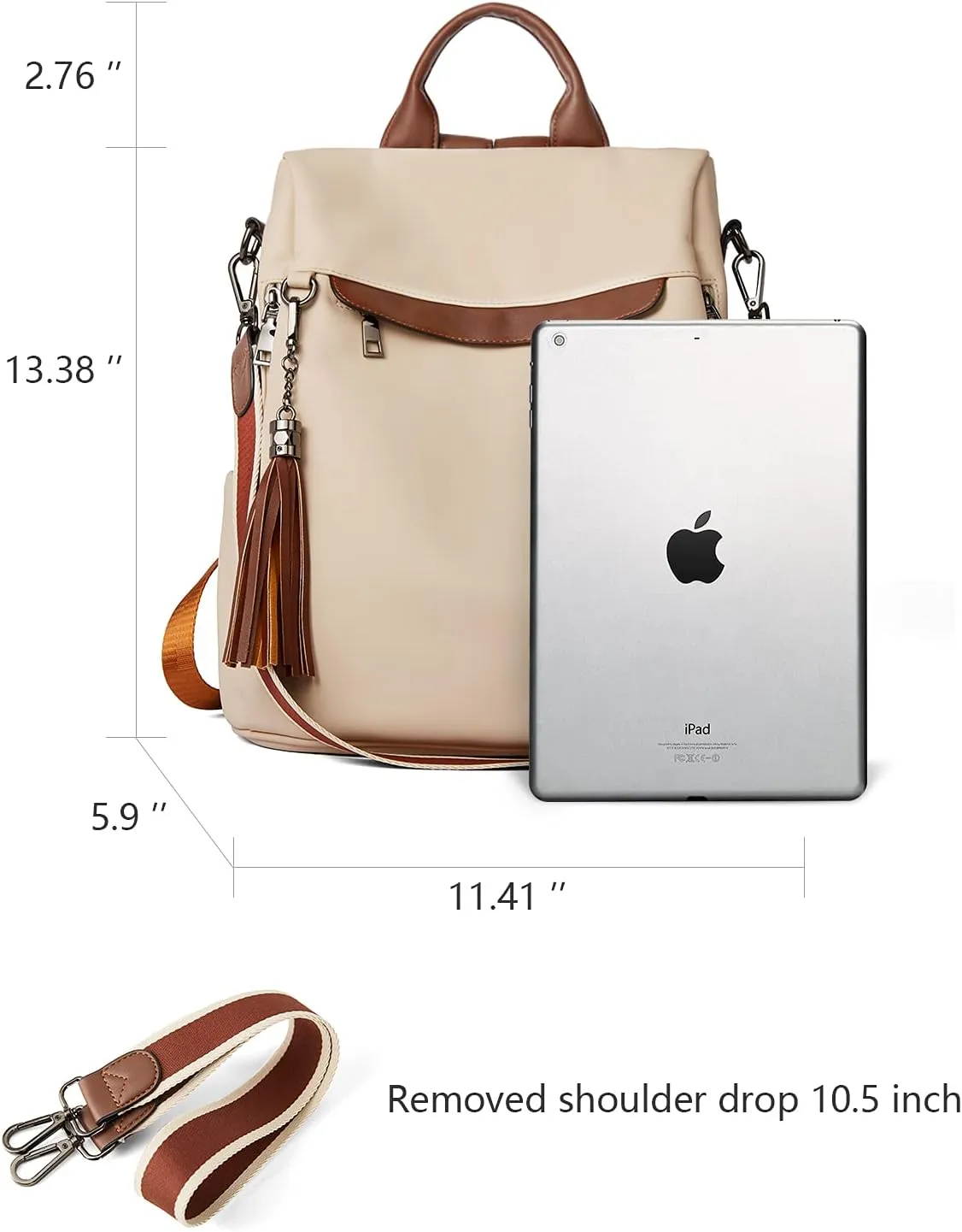 BROMEN Backpack Purse for Women Leather Anti-theft Travel Fashion Shoulder Bag Contrast Beige