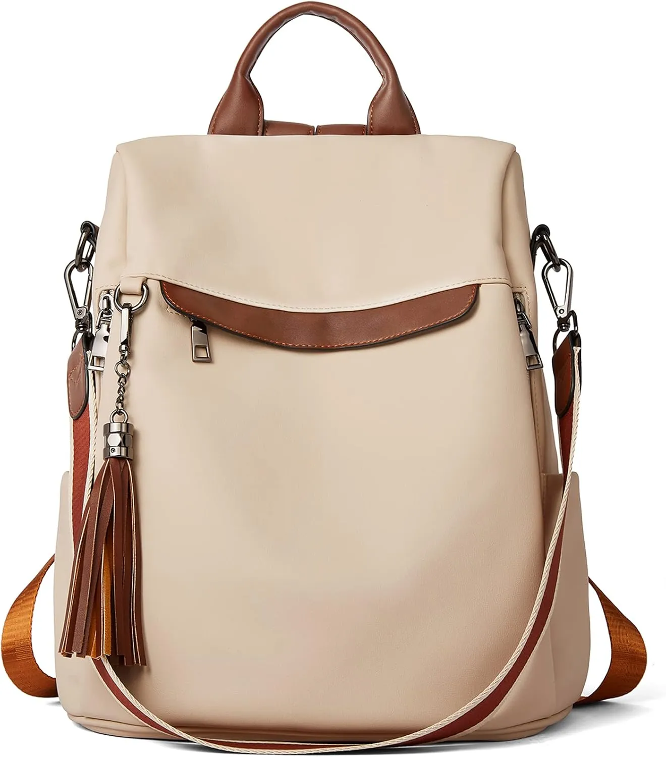 BROMEN Backpack Purse for Women Leather Anti-theft Travel Fashion Shoulder Bag Contrast Beige