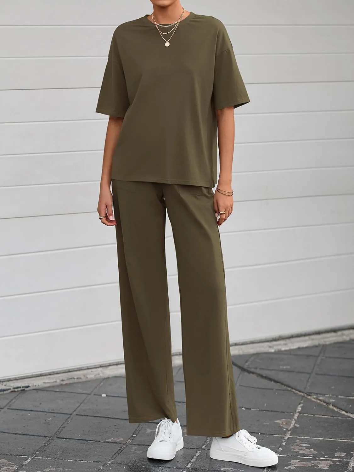 BTFBM 2 Piece Sets For Women Summer Short Sleeve Top Wide Leg Pants Casual Airport Travel Outfits Lounge Sets Tracksuits