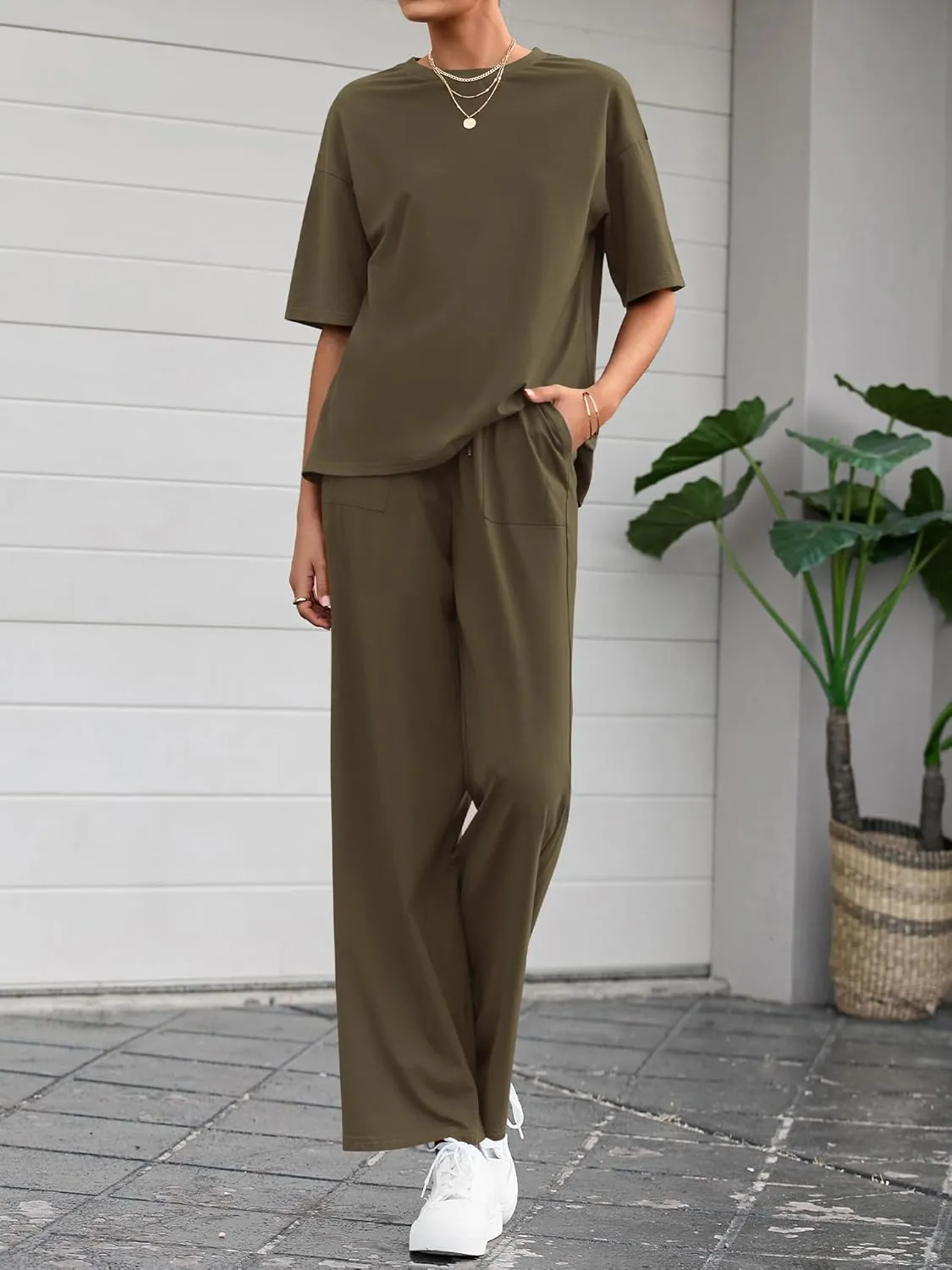 BTFBM 2 Piece Sets For Women Summer Short Sleeve Top Wide Leg Pants Casual Airport Travel Outfits Lounge Sets Tracksuits
