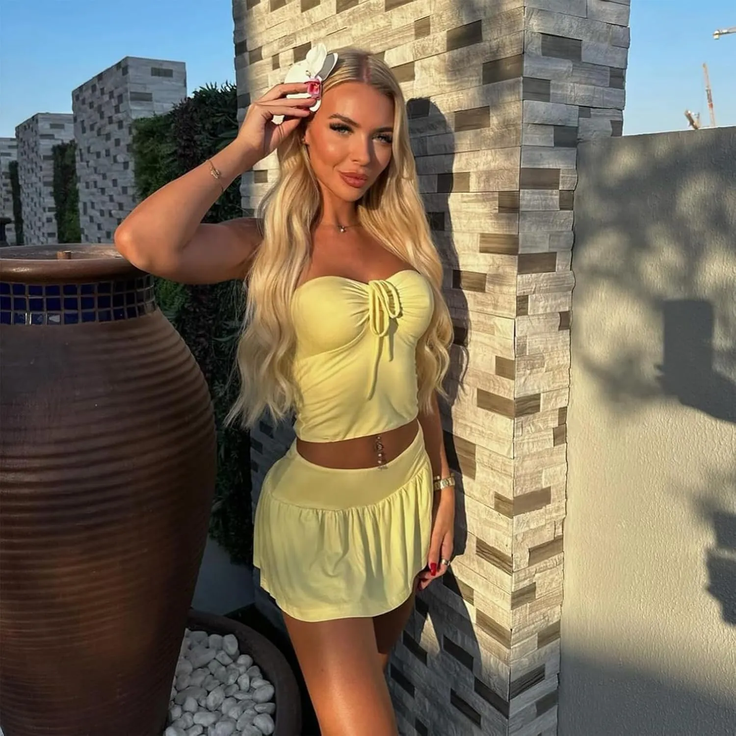CAPE CLIQUE Rave Outfits for Women Cute Summer Festival Two Piece Sets Sexy Going Out Y2K Skirt Skort and Top Set