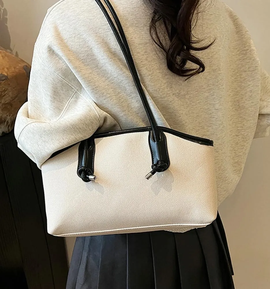 Casual Leather Shoulder Purses Summer Beach Bags For Women Canvas Clutch Bag Boston Purse Travel Underarm Handbags 2025