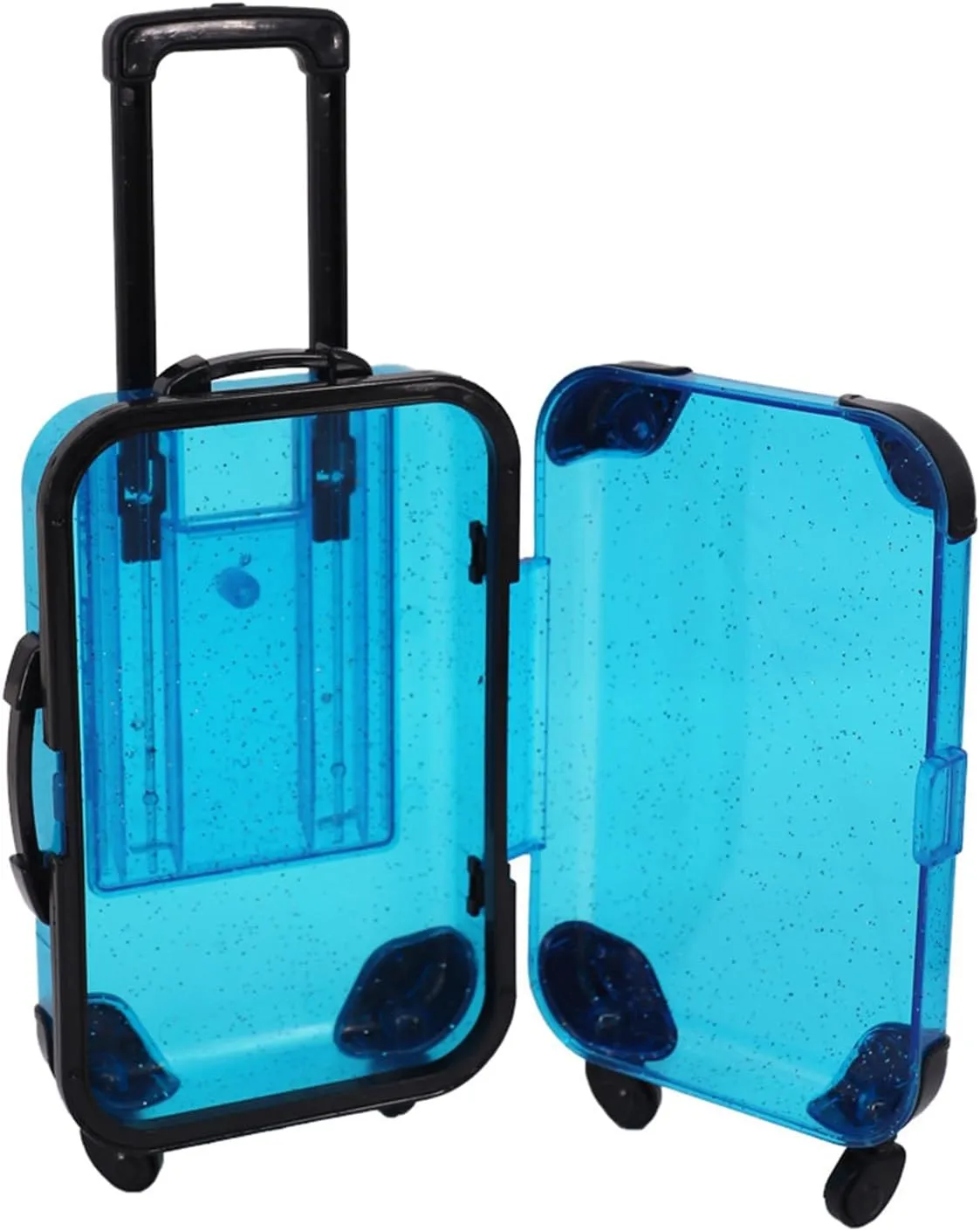Children Luggage Toy Kids Mini with Retractable Handle Transparent 4 Spinner Wheels Large Capacity for Cosmetics Snacks Doll Travel Rolling Blue
