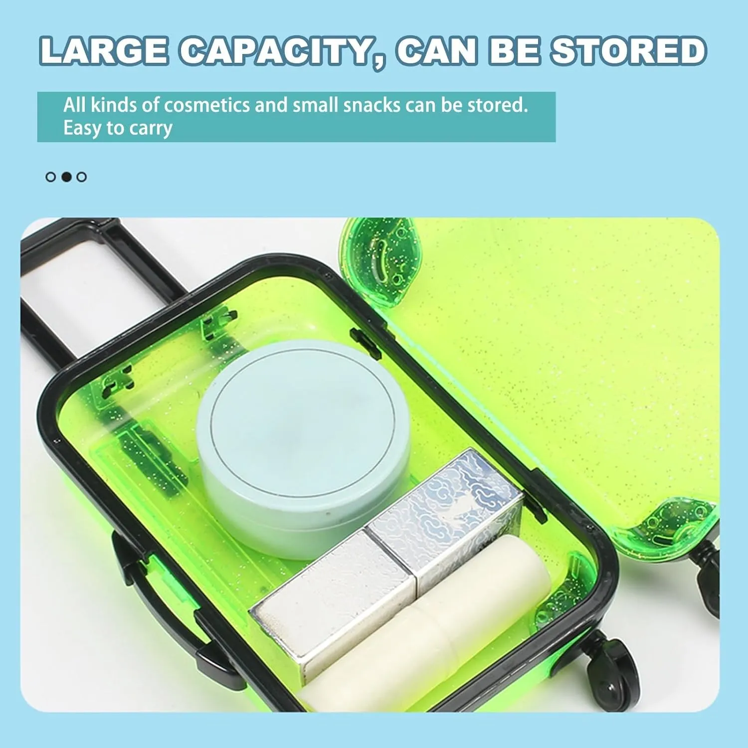 Children Luggage Toy Kids Mini with Retractable Handle Transparent 4 Spinner Wheels Large Capacity for Cosmetics Snacks Doll Travel Rolling Green