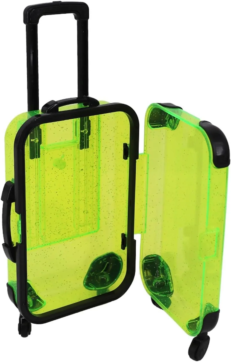 Children Luggage Toy Kids Mini with Retractable Handle Transparent 4 Spinner Wheels Large Capacity for Cosmetics Snacks Doll Travel Rolling Green