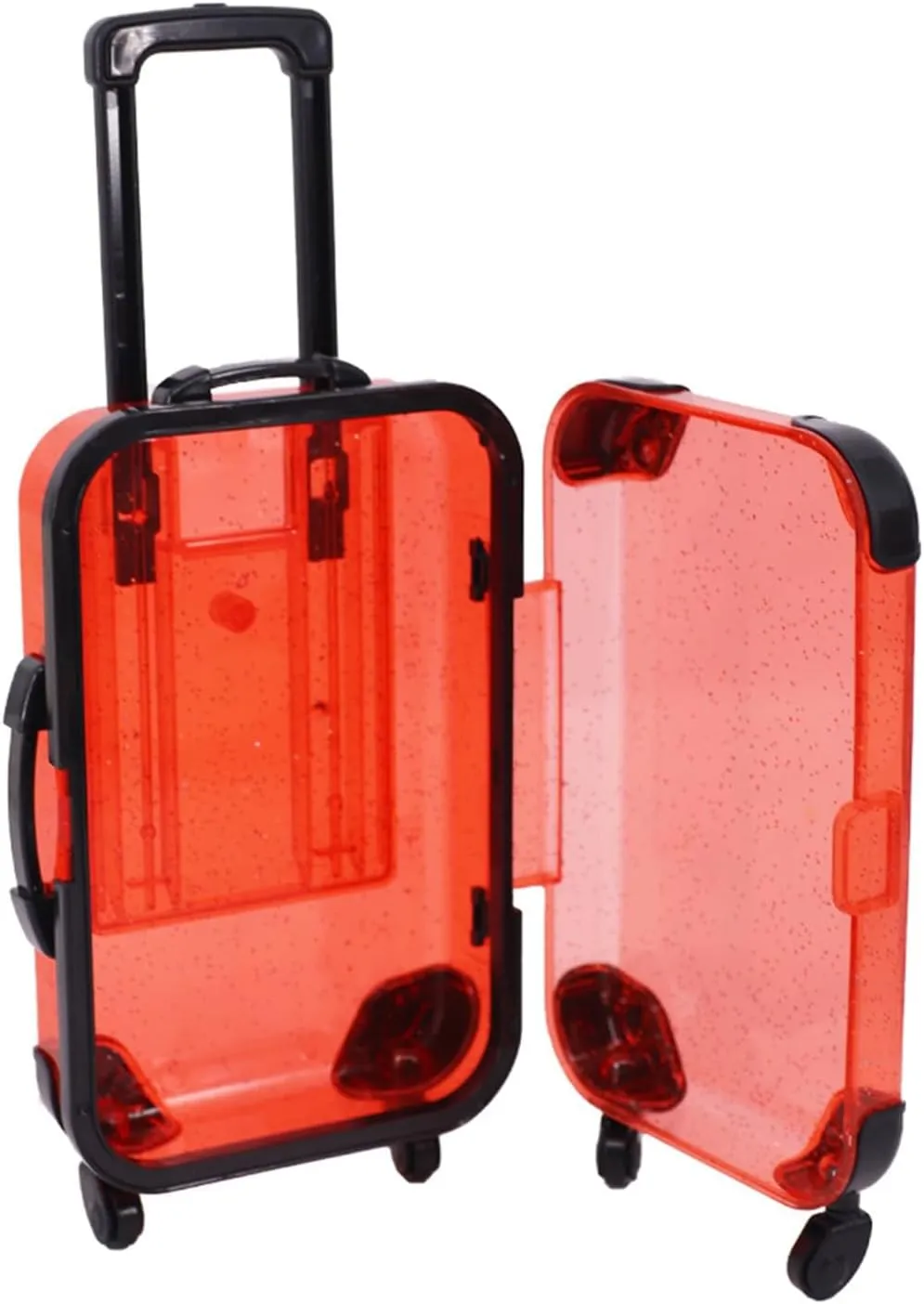 Children Luggage Toy Kids Mini with Retractable Handle Transparent 4 Spinner Wheels Large Capacity for Cosmetics Snacks Doll Travel Rolling Red