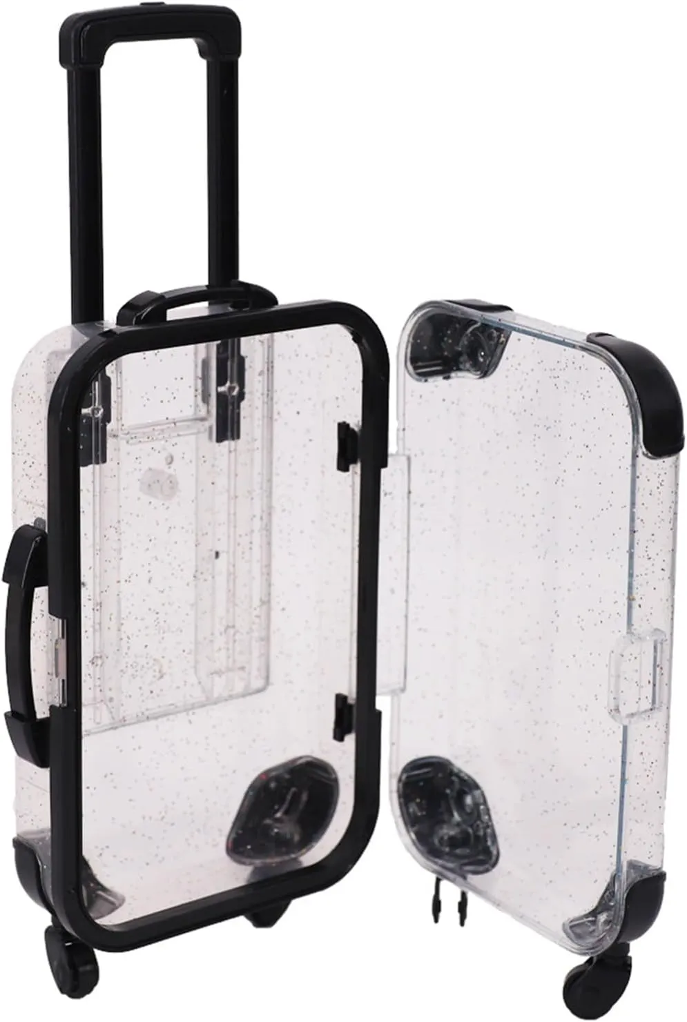 Children Luggage Toy Kids Mini with Retractable Handle Transparent 4 Spinner Wheels Large Capacity for Cosmetics Snacks Doll Travel Rolling White