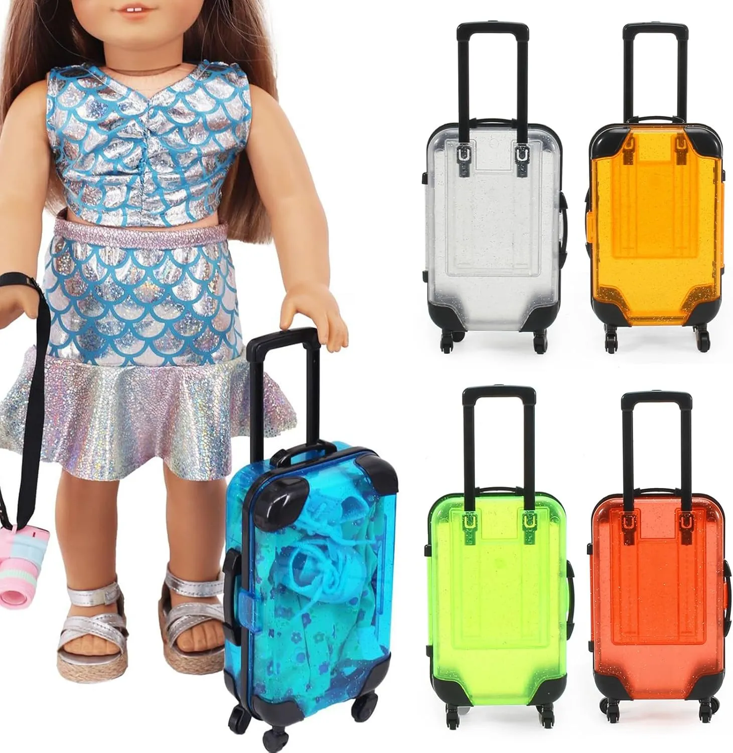 Children Luggage Toy Kids Mini with Retractable Handle Transparent 4 Spinner Wheels Large Capacity for Cosmetics Snacks Doll Travel Rolling Yellow