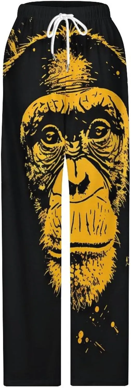 Chimp Monkeys Face Pajamas for Adult Bottoms Lounge Pants Sleepwear Loungewear with Elastic Waistband Unisex