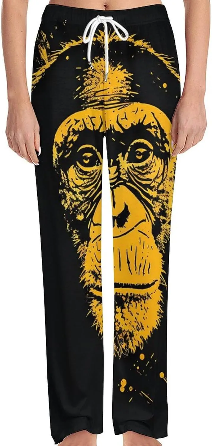 Chimp Monkeys Face Pajamas for Adult Bottoms Lounge Pants Sleepwear Loungewear with Elastic Waistband Unisex