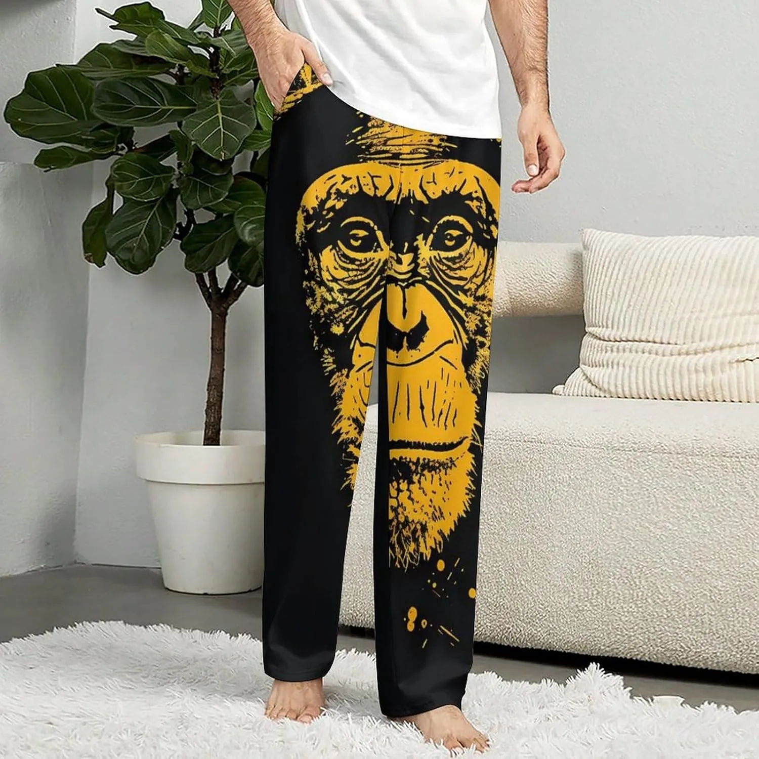 Chimp Monkeys Face Pajamas for Adult Bottoms Lounge Pants Sleepwear Loungewear with Elastic Waistband Unisex