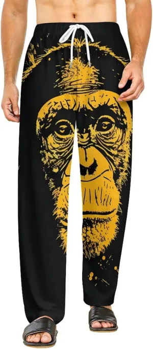 Chimp Monkeys Face Pajamas for Adult Bottoms Lounge Pants Sleepwear Loungewear with Elastic Waistband Unisex