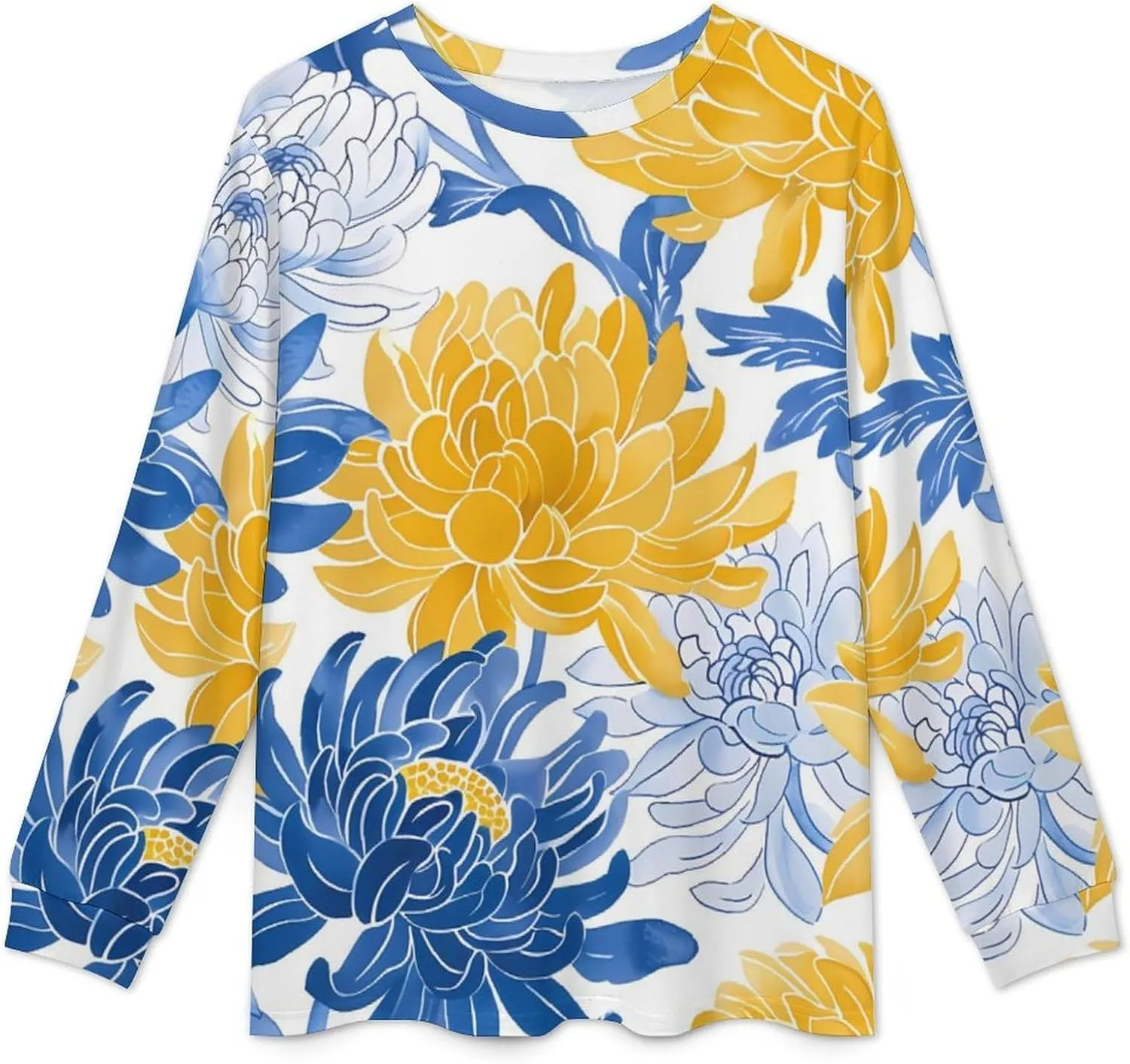 Chrysanthemum Floral Plant Men's Pajama Set Crewneck Shirts And Bottoms Soft Pjs Set Long Sleeve Sleepwear Loungewear
