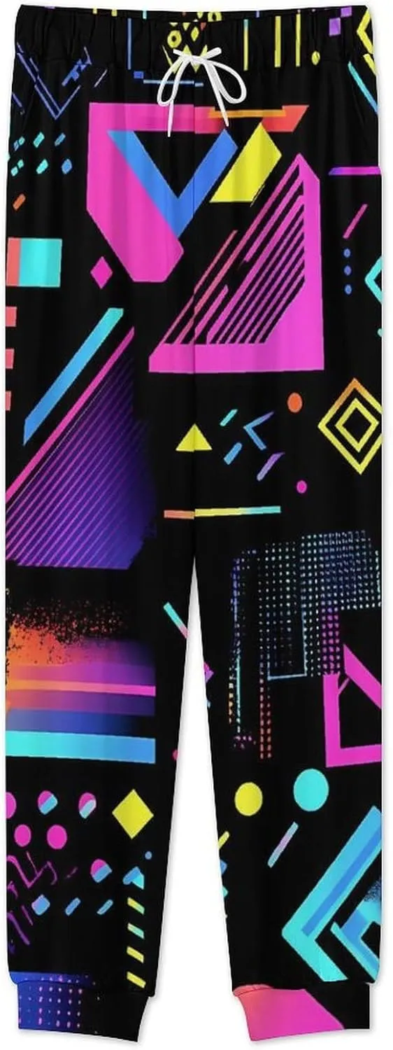 Colorful Geometric 90s Pattern Soft Mens Pajamas Set Round Neck Pullover Long Sleeve And Pants Loungewear 2 Piece Pjs Set