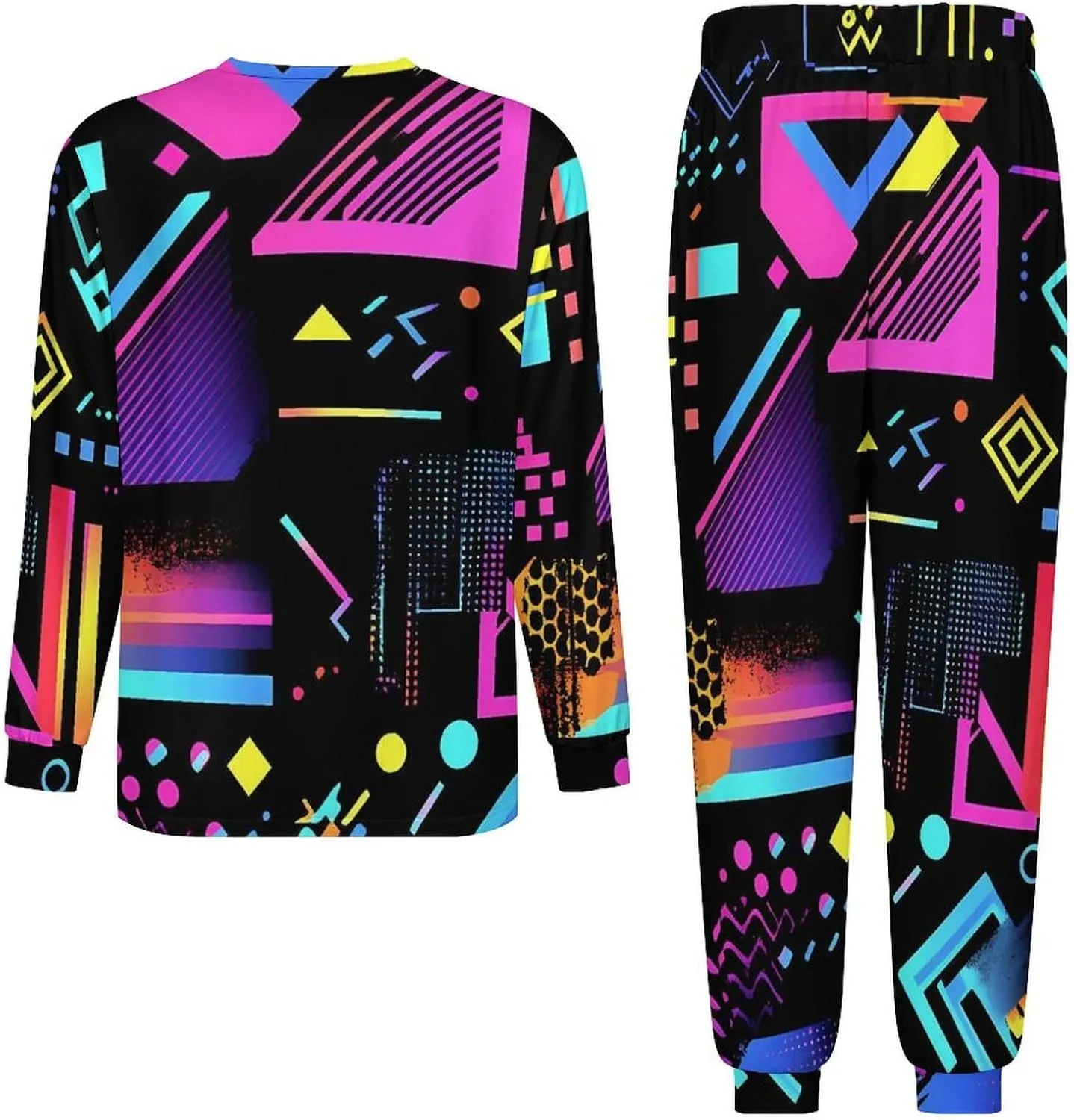 Colorful Geometric 90s Pattern Soft Mens Pajamas Set Round Neck Pullover Long Sleeve And Pants Loungewear 2 Piece Pjs Set