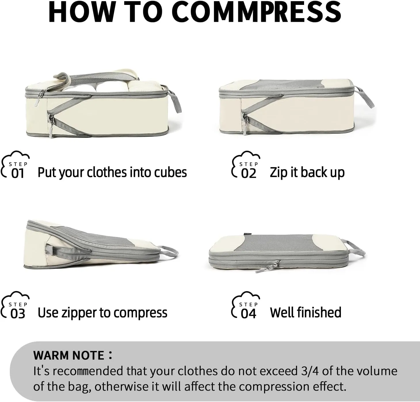 Compression Packing Cubes - Luggage Organizer Bags for Carry On Suitcase, Travel Essentials