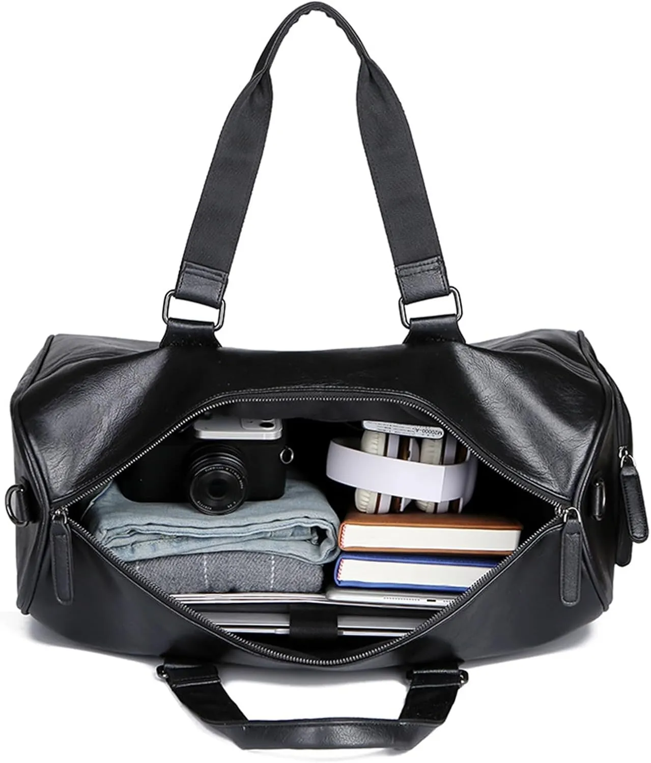 Convertible Suit Travel Bag 18inch PU Travel Duffle Bag For Weekend Trip Cabin Luggage Gym Sports Duffle For Men hanging garment duffel bag, 48*25*34cm, Black