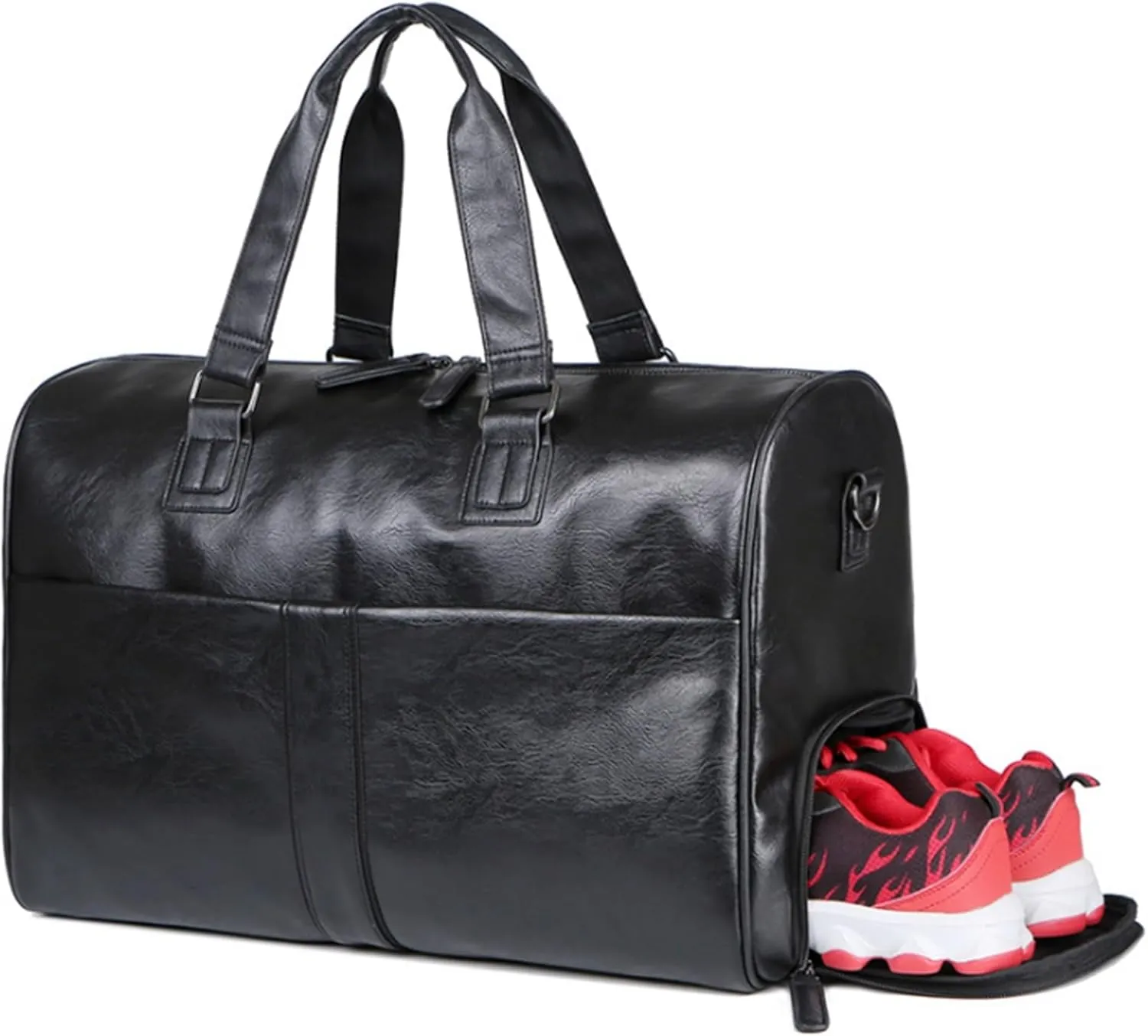 Convertible Suit Travel Bag 18inch PU Travel Duffle Bag For Weekend Trip Cabin Luggage Gym Sports Duffle For Men hanging garment duffel bag, 48*25*34cm, Black