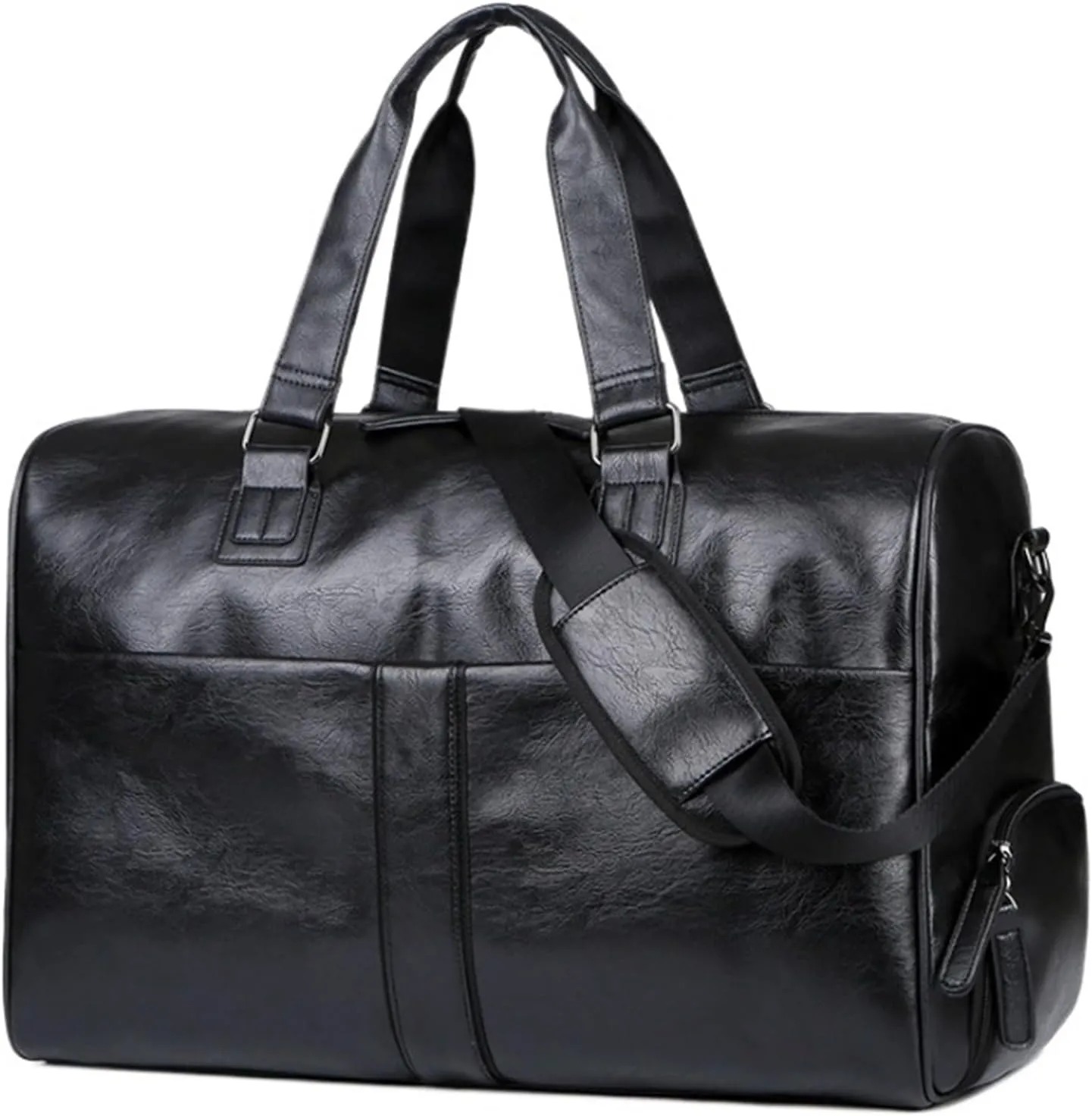 Convertible Suit Travel Bag 18inch PU Travel Duffle Bag For Weekend Trip Cabin Luggage Gym Sports Duffle For Men hanging garment duffel bag, 48*25*34cm, Black